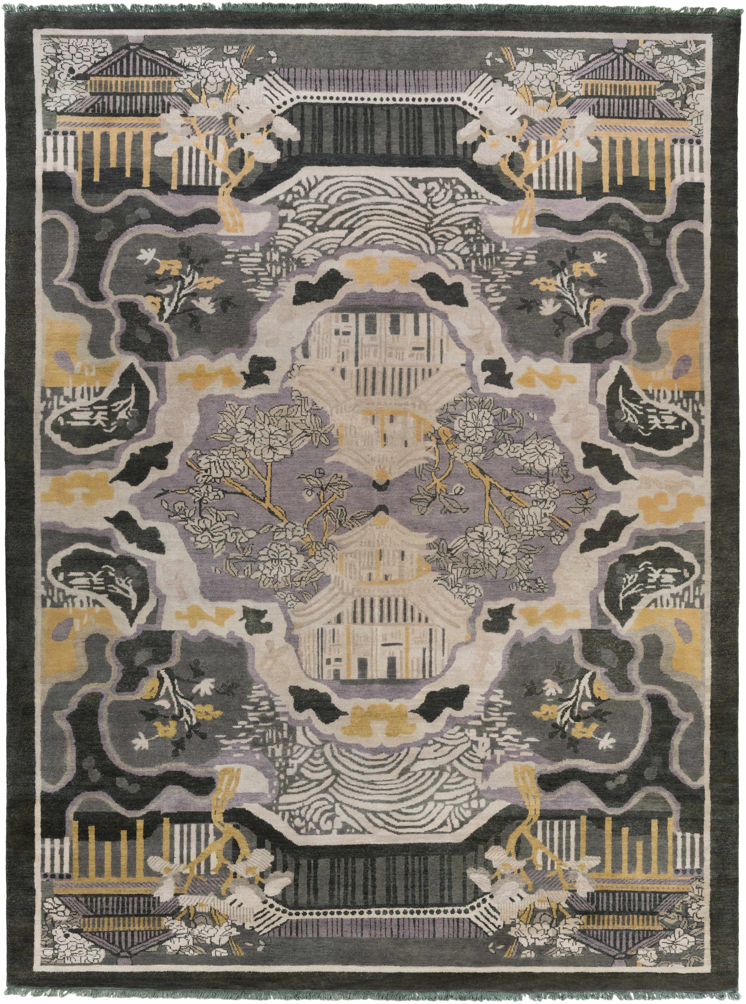 Dark Green Hand Knotted 100% Wool Traditional Rectangle Handmade rug, Indoor use only, no fringe, non-washable.