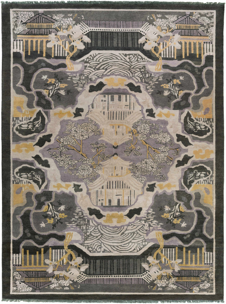 Dark Green Hand Knotted 100% Wool Traditional Rectangle Handmade rug, Indoor use only, no fringe, non-washable.