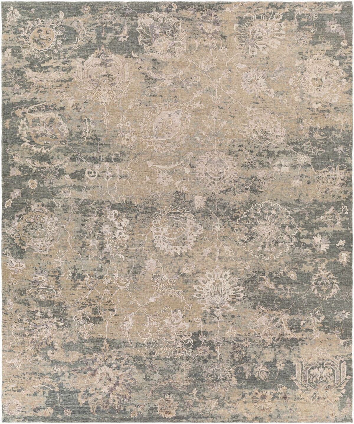 Charcoal Hand Knotted 70% Wool, 30% Viscose Traditional Rectangle Handmade rug, Indoor use only, no fringe, non-washable.