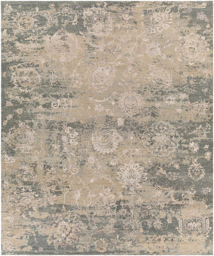 Charcoal Hand Knotted 70% Wool, 30% Viscose Traditional Rectangle Handmade rug, Indoor use only, no fringe, non-washable.