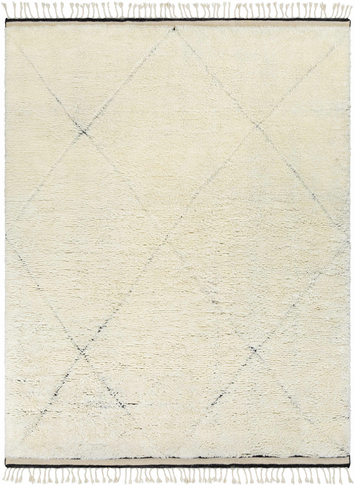 Cream Hand Knotted 100% Wool Global Rectangle Handmade rug, Indoor use only, has fringe, non-washable.