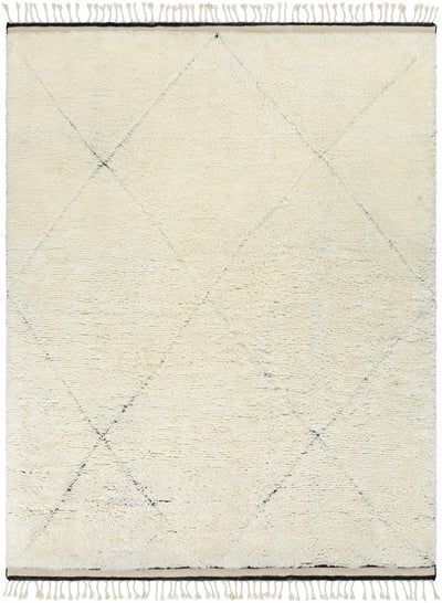 Cream Hand Knotted 100% Wool Global Rectangle Handmade rug, Indoor use only, has fringe, non-washable.