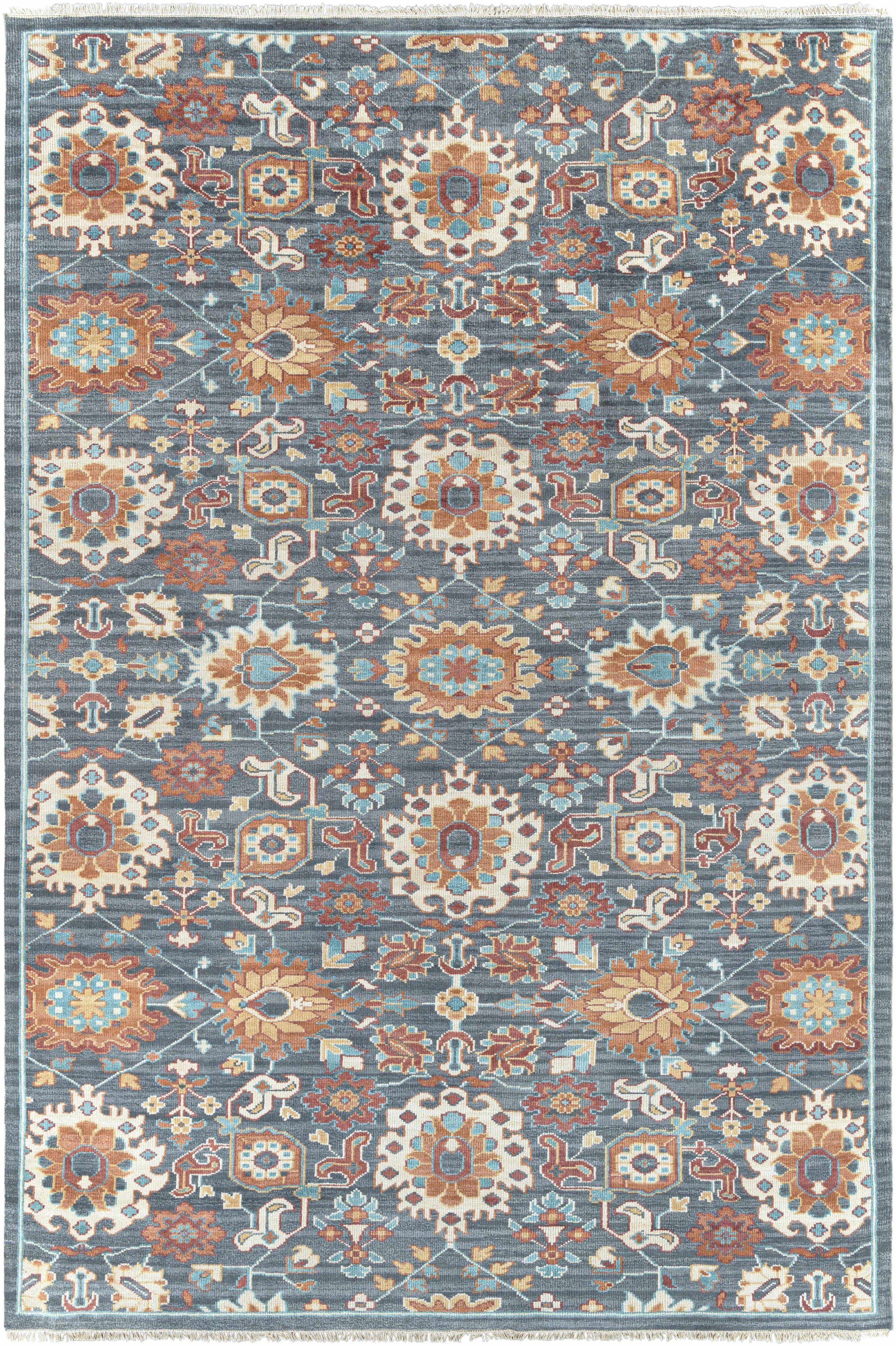 Dark Green Hand Knotted 100% Wool Traditional Rectangle Handmade rug, Indoor use only, has fringe, non-washable.