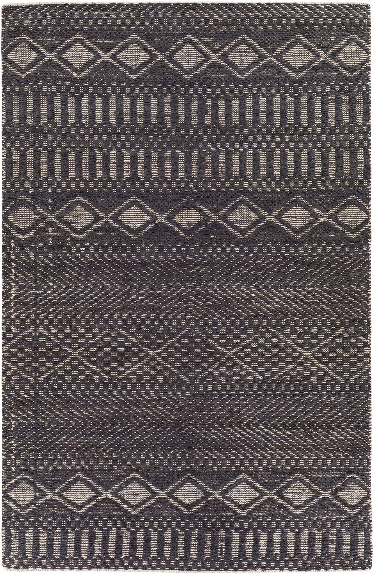Black Hand Woven 80% Jute, 20% Cotton Global Rectangle Handmade rug, Indoor use only, no fringe, non-washable. runner also available