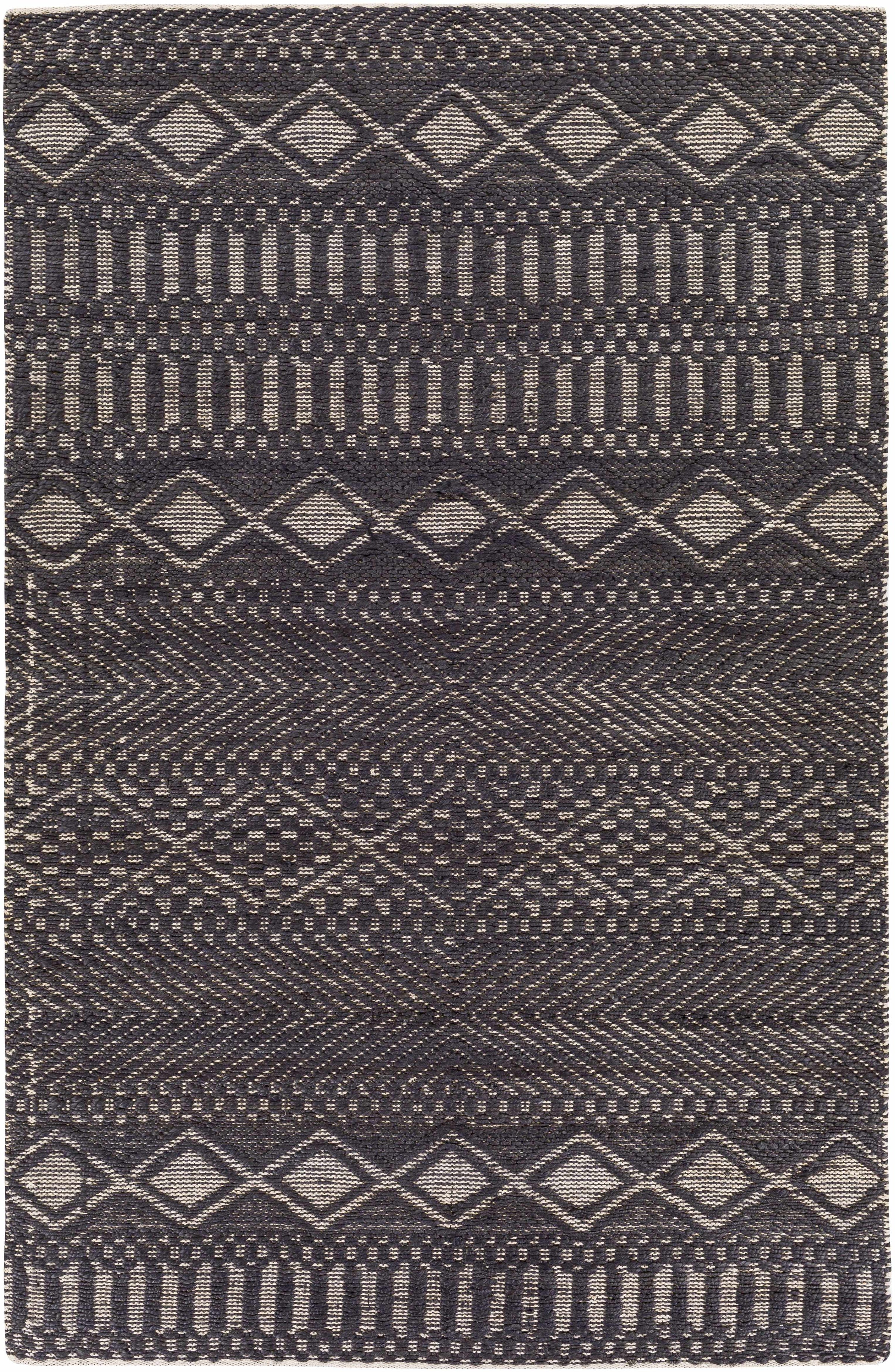 Black Hand Woven 80% Jute, 20% Cotton Global Rectangle Handmade rug, Indoor use only, no fringe, non-washable. runner also available