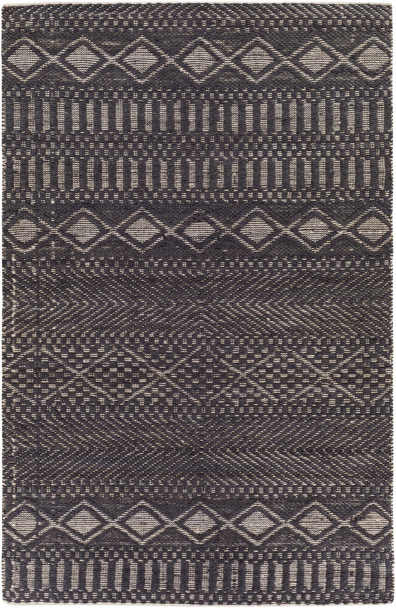 Black Hand Woven 80% Jute, 20% Cotton Global Rectangle Handmade rug, Indoor use only, no fringe, non-washable. runner also available