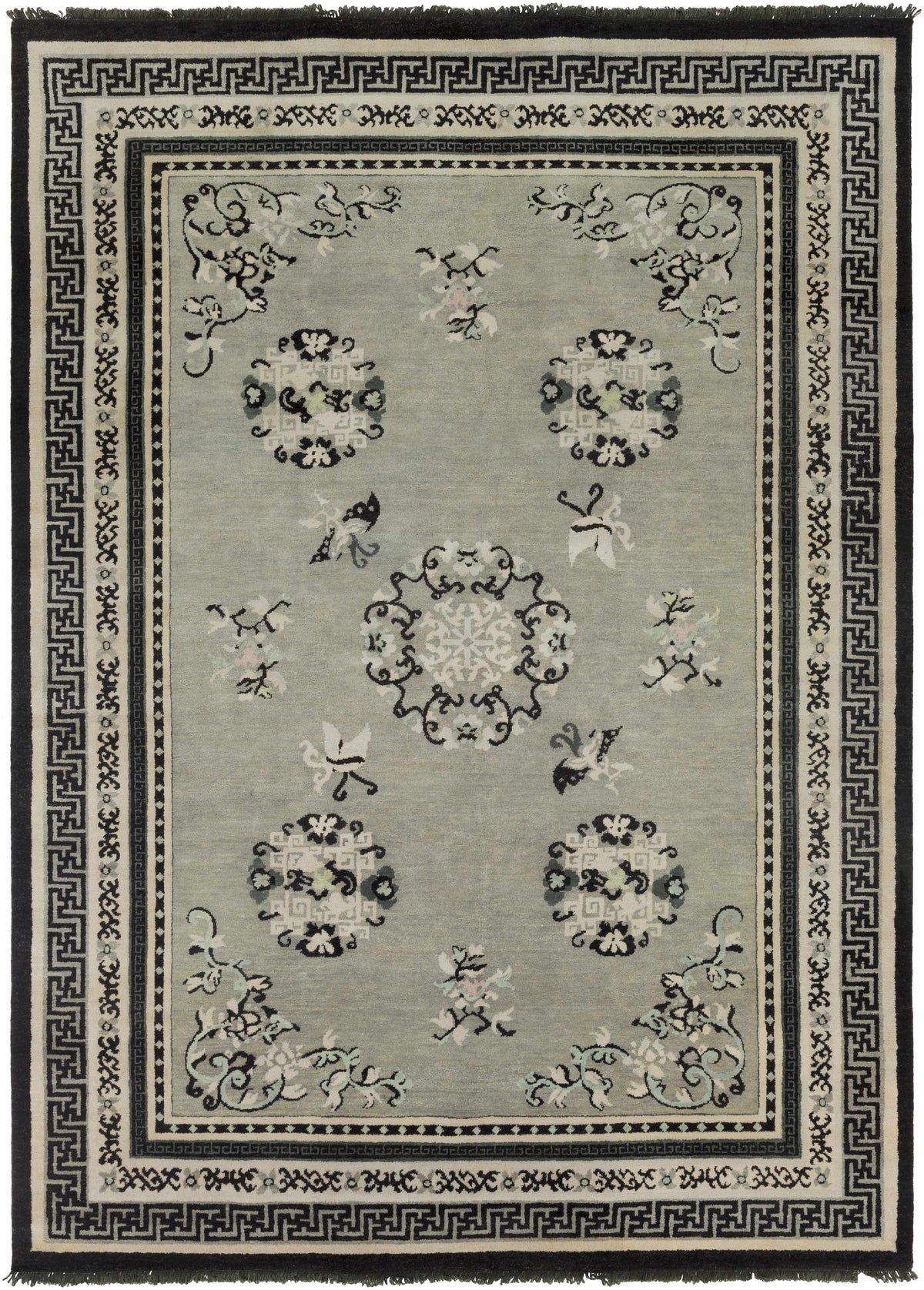 Black Hand Knotted 100% Wool Traditional Rectangle Handmade rug, Indoor use only, no fringe, non-washable.