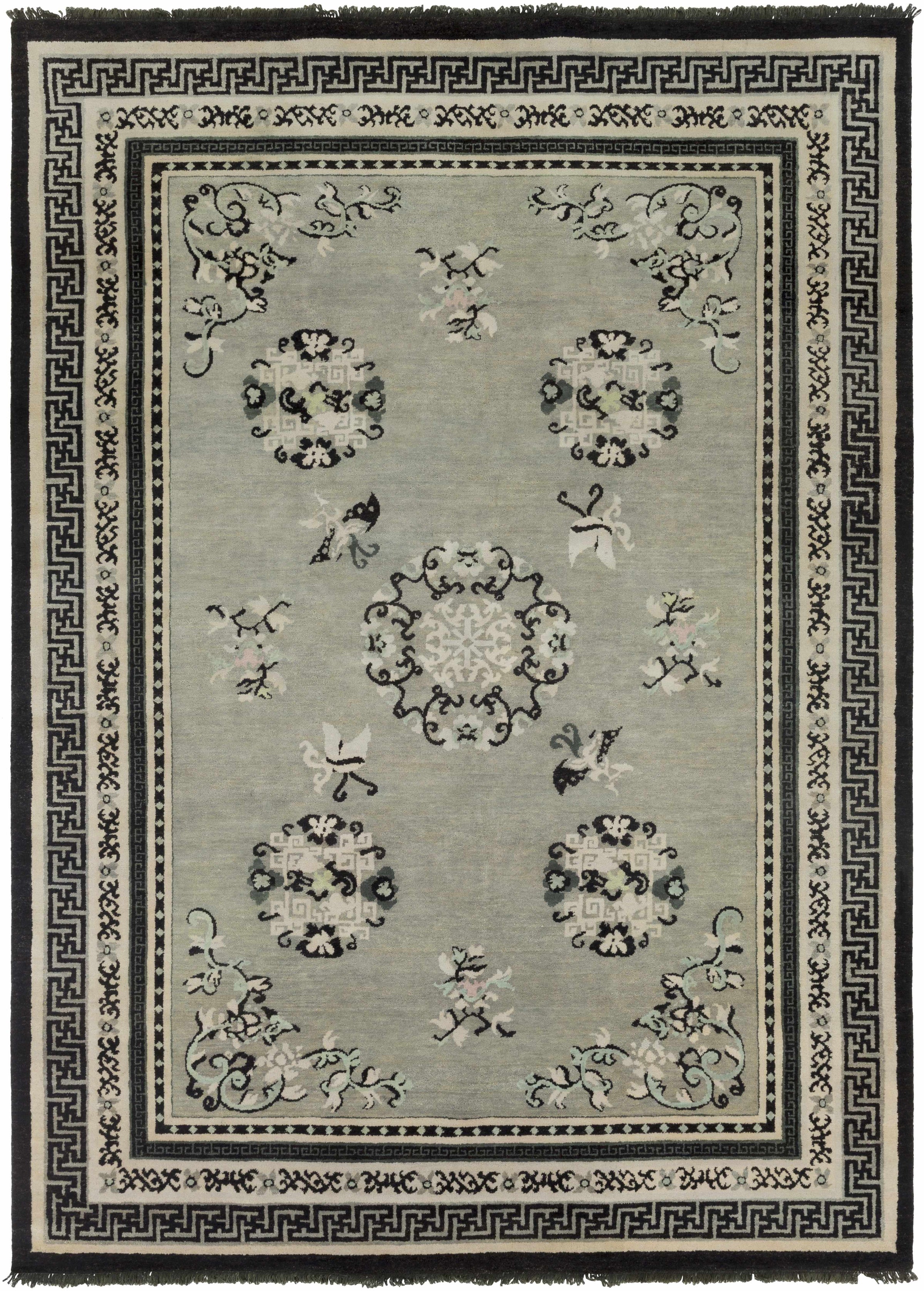 Black Hand Knotted 100% Wool Traditional Rectangle Handmade rug, Indoor use only, no fringe, non-washable.