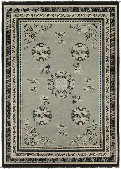 Black Hand Knotted 100% Wool Traditional Rectangle Handmade rug, Indoor use only, no fringe, non-washable.