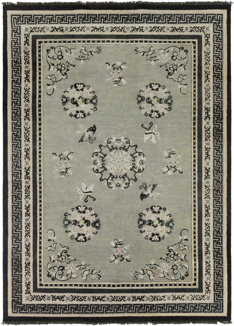 Black Hand Knotted 100% Wool Traditional Rectangle Handmade rug, Indoor use only, no fringe, non-washable.