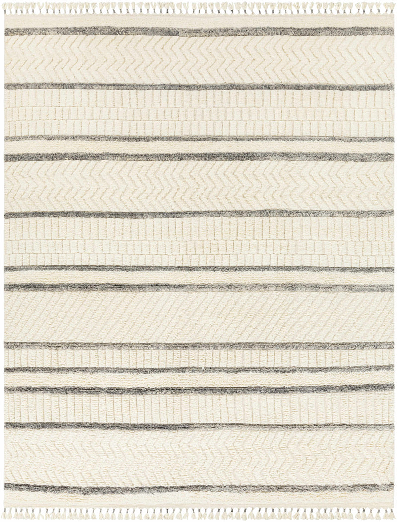 Charcoal Hand Knotted 100% NZ Wool Global Rectangle Handmade rug, Indoor use only, has fringe, non-washable.