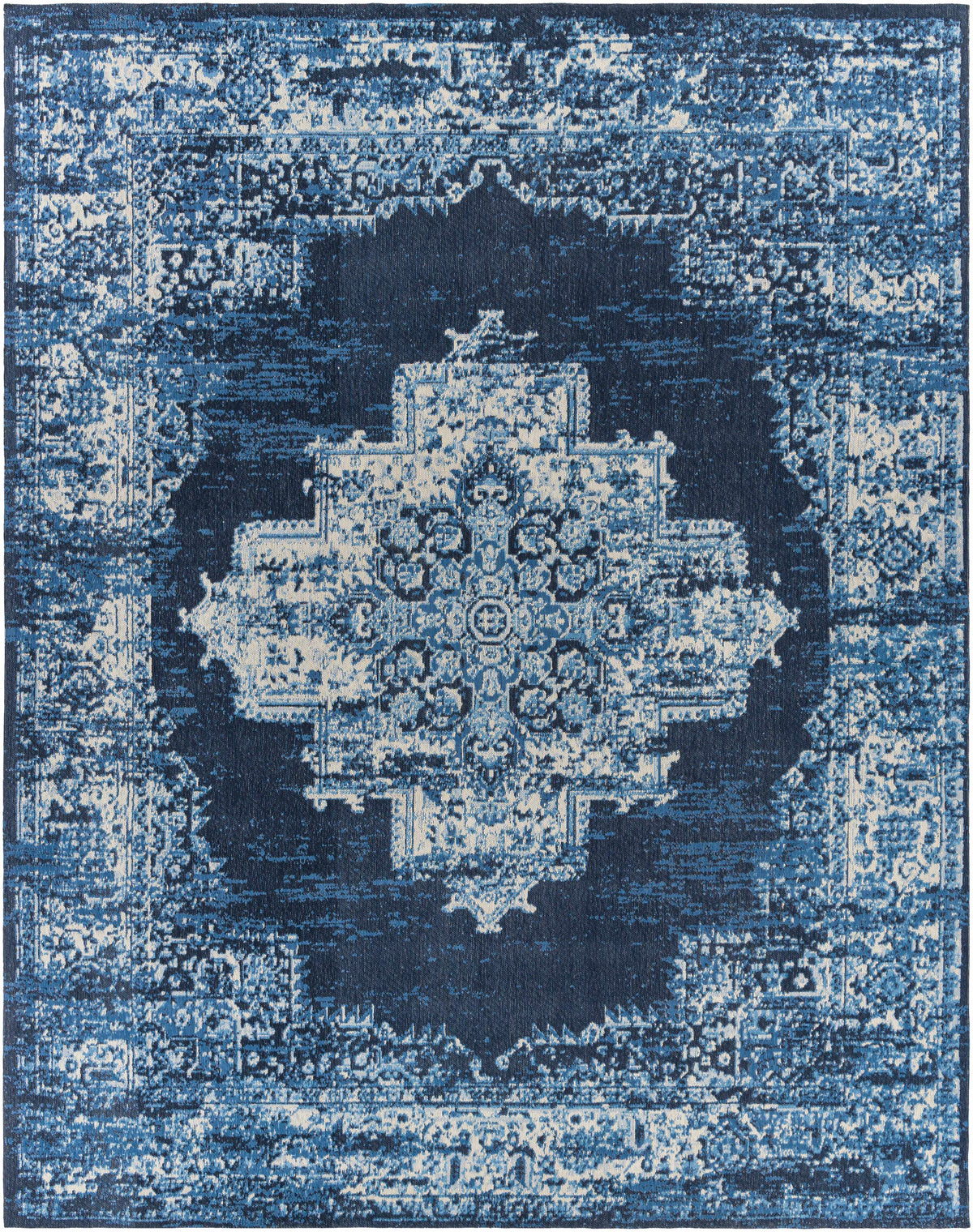 Dark Blue Hand Woven 100% Chenille-Polyester Traditional Rectangle Handmade rug, Indoor use only, no fringe, non-washable.