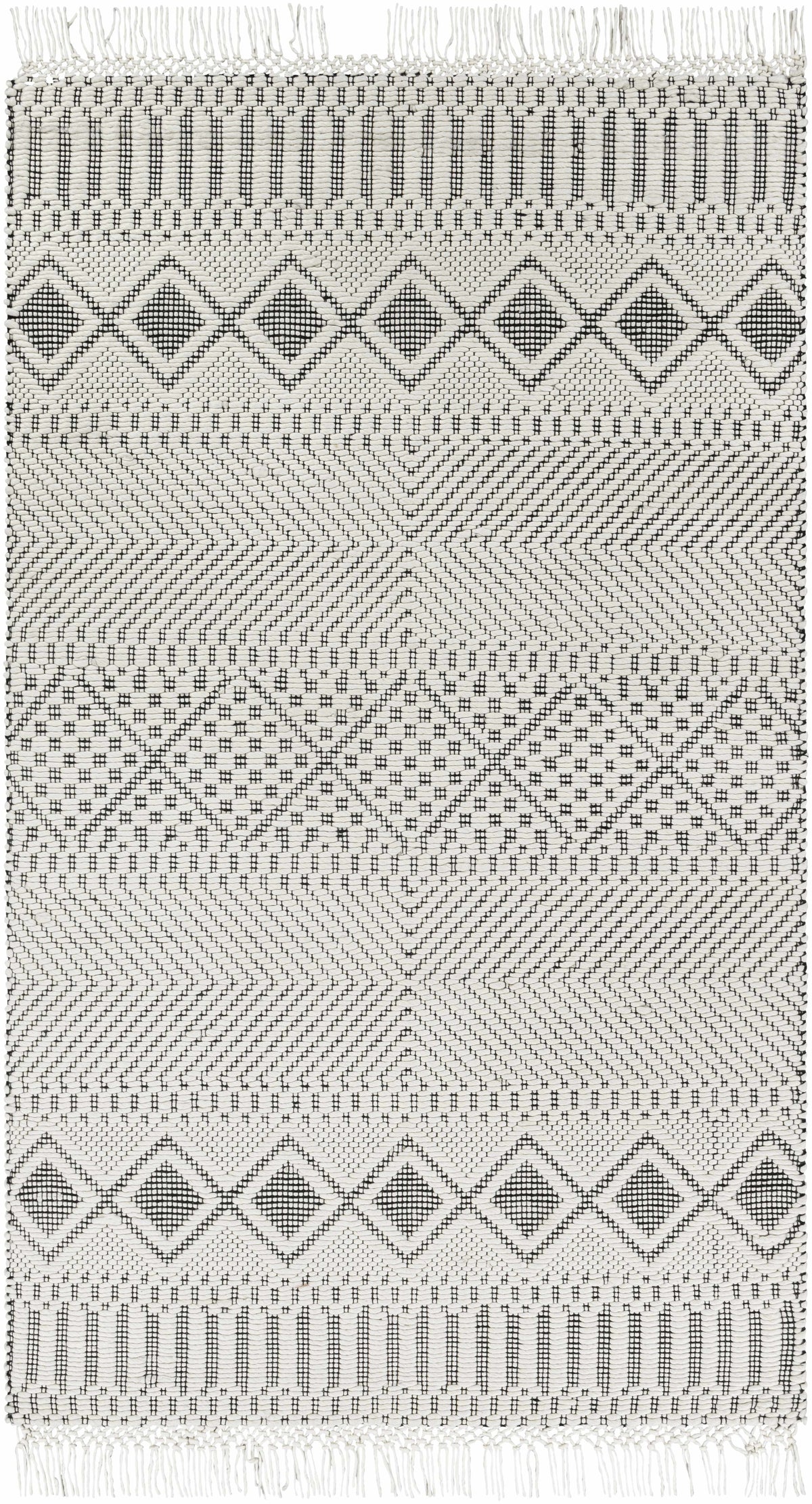Black Hand Woven 100% NZ Wool Global Rectangle Handmade rug, Indoor use only, has fringe, non-washable. runner also available