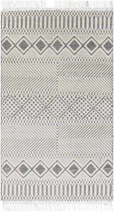 Black Hand Woven 100% NZ Wool Global Rectangle Handmade rug, Indoor use only, has fringe, non-washable. runner also available