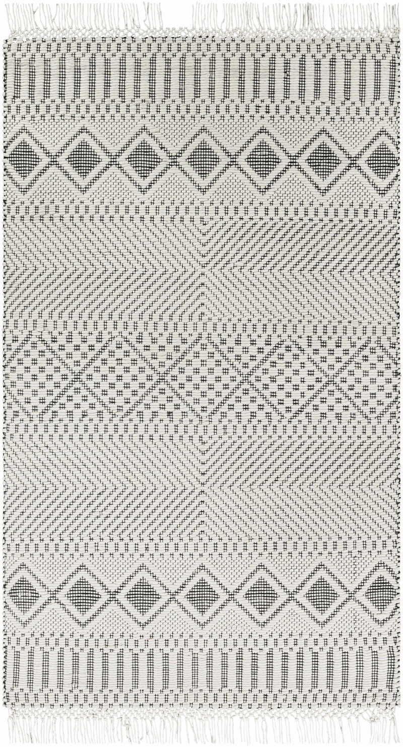 Black Hand Woven 100% NZ Wool Global Rectangle Handmade rug, Indoor use only, has fringe, non-washable. runner also available