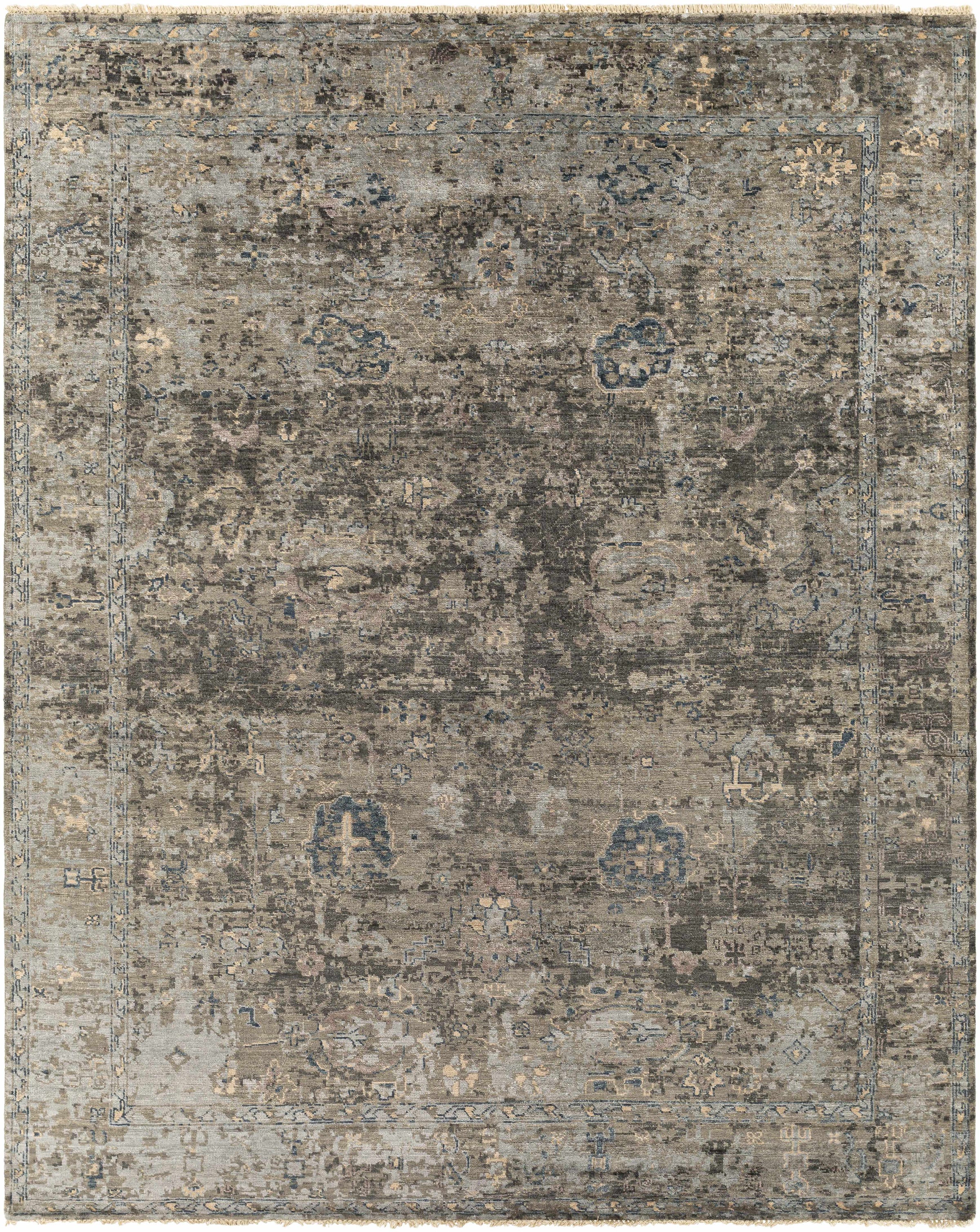 Medium Gray Hand Knotted 100% Viscose Traditional Rectangle Handmade rug, Indoor use only, has fringe, non-washable. runner also available