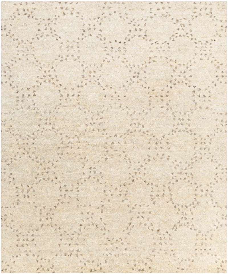 Cream Hand Knotted 90% Wool, 10% Polyester Modern Rectangle Handmade rug, Indoor use only, no fringe, non-washable.