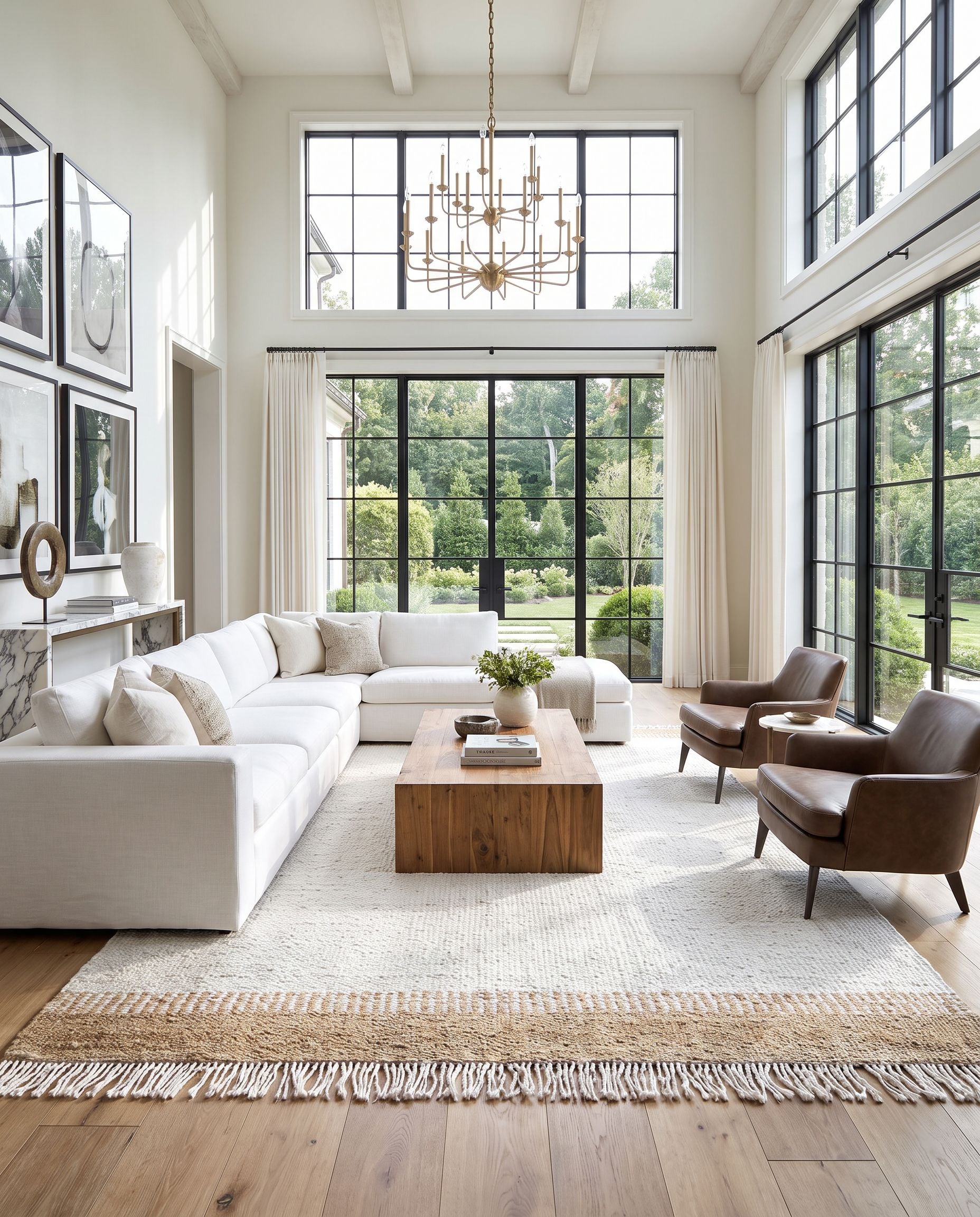 Kamey BOKY-2305 Hand Woven Rug as the centerpiece of a bright luxury living room — a hand woven cottage area rug in ivory and tan tones