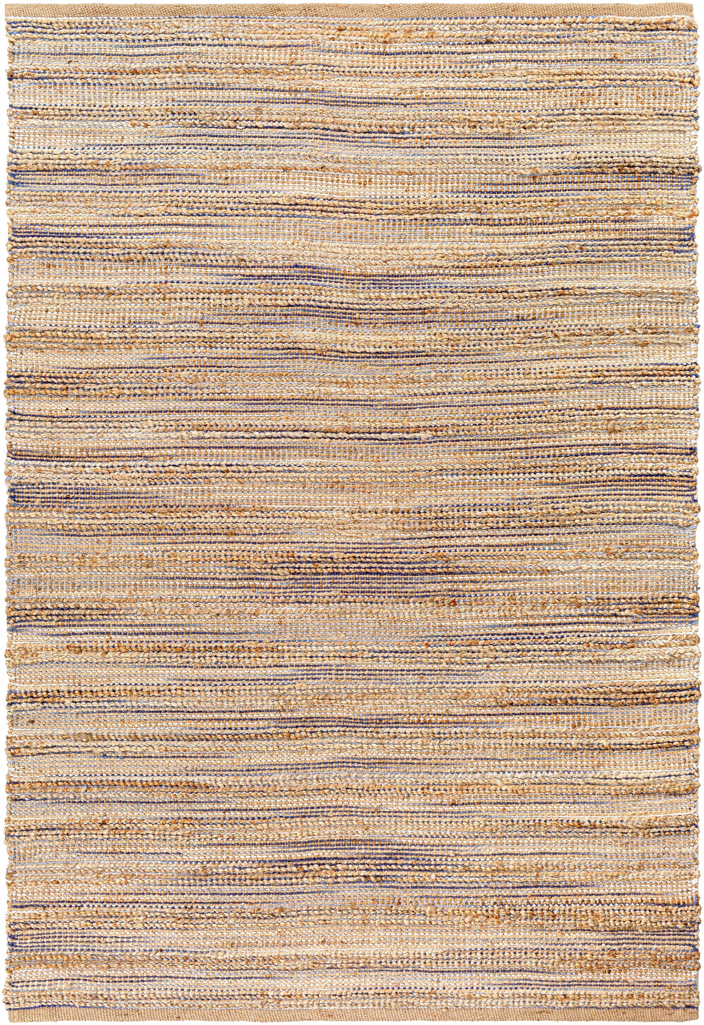 Blue Hand Woven 70% Jute, 30% Cotton Cottage Rectangle Handmade rug, Indoor use only, no fringe, non-washable. runner also available