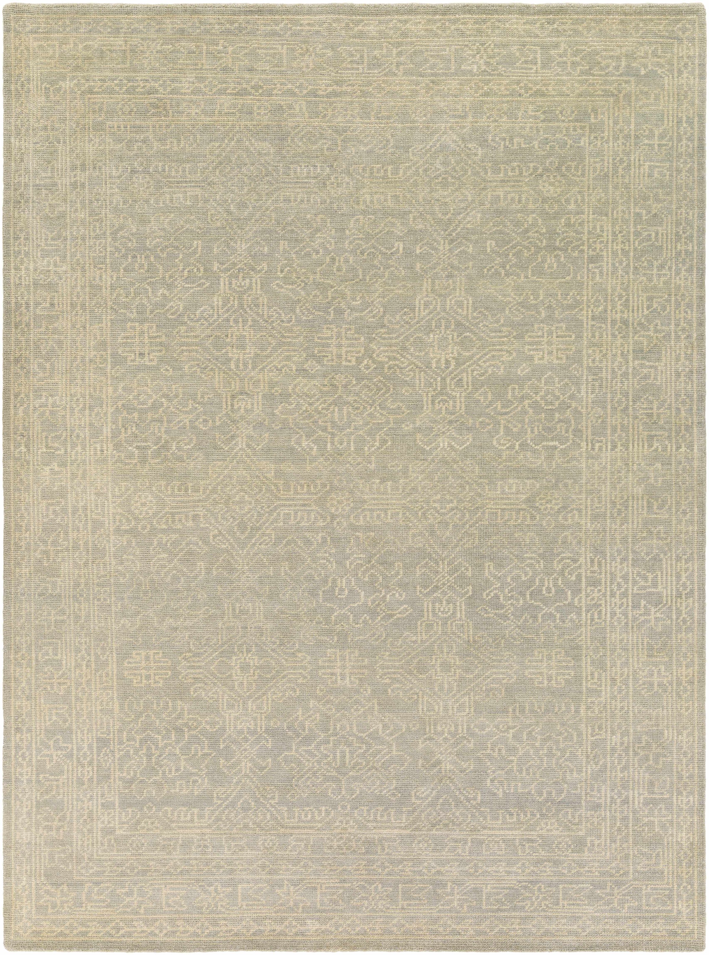 Beige Hand Knotted 100% Wool Traditional Rectangle Handmade rug, Indoor use only, no fringe, non-washable.
