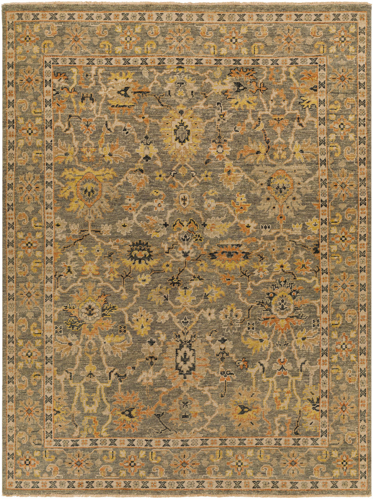 Light Brown Hand Knotted 100% Wool Traditional Rectangle Handmade rug, Indoor use only, has fringe, non-washable.