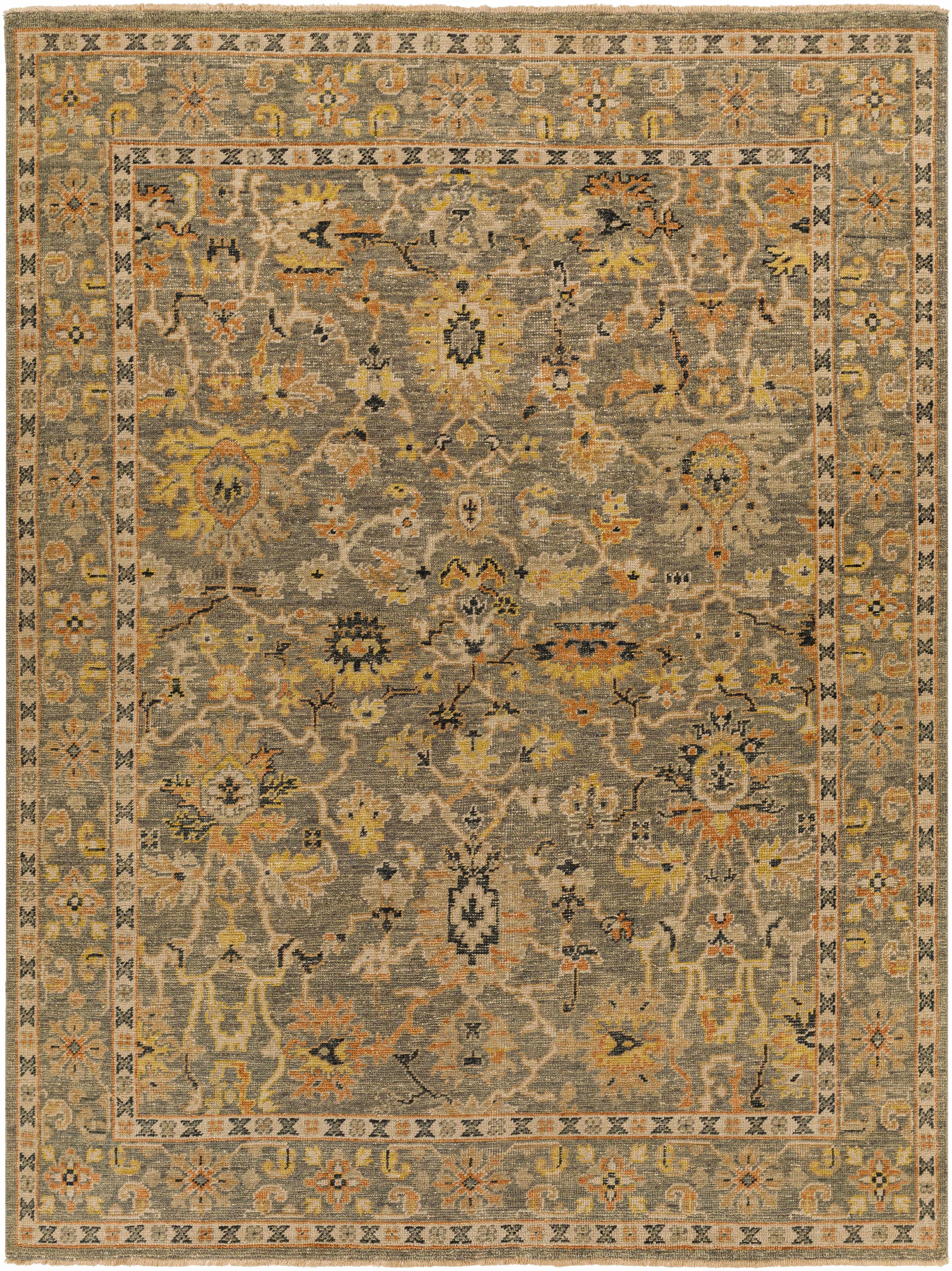 Light Brown Hand Knotted 100% Wool Traditional Rectangle Handmade rug, Indoor use only, has fringe, non-washable.