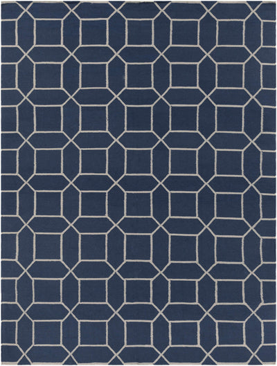 Navy Hand Woven 100% Recycled PET Yarn Modern Rectangle Handmade rug, Indoor use only, no fringe, non-washable.