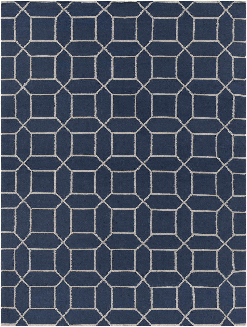 Navy Hand Woven 100% Recycled PET Yarn Modern Rectangle Handmade rug, Indoor use only, no fringe, non-washable.