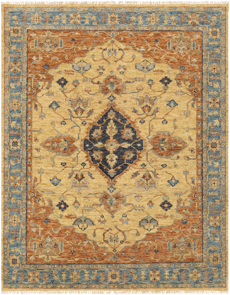 Rust Hand Knotted 100% NZ Wool Traditional Rectangle Handmade rug, Indoor use only, has fringe, non-washable.
