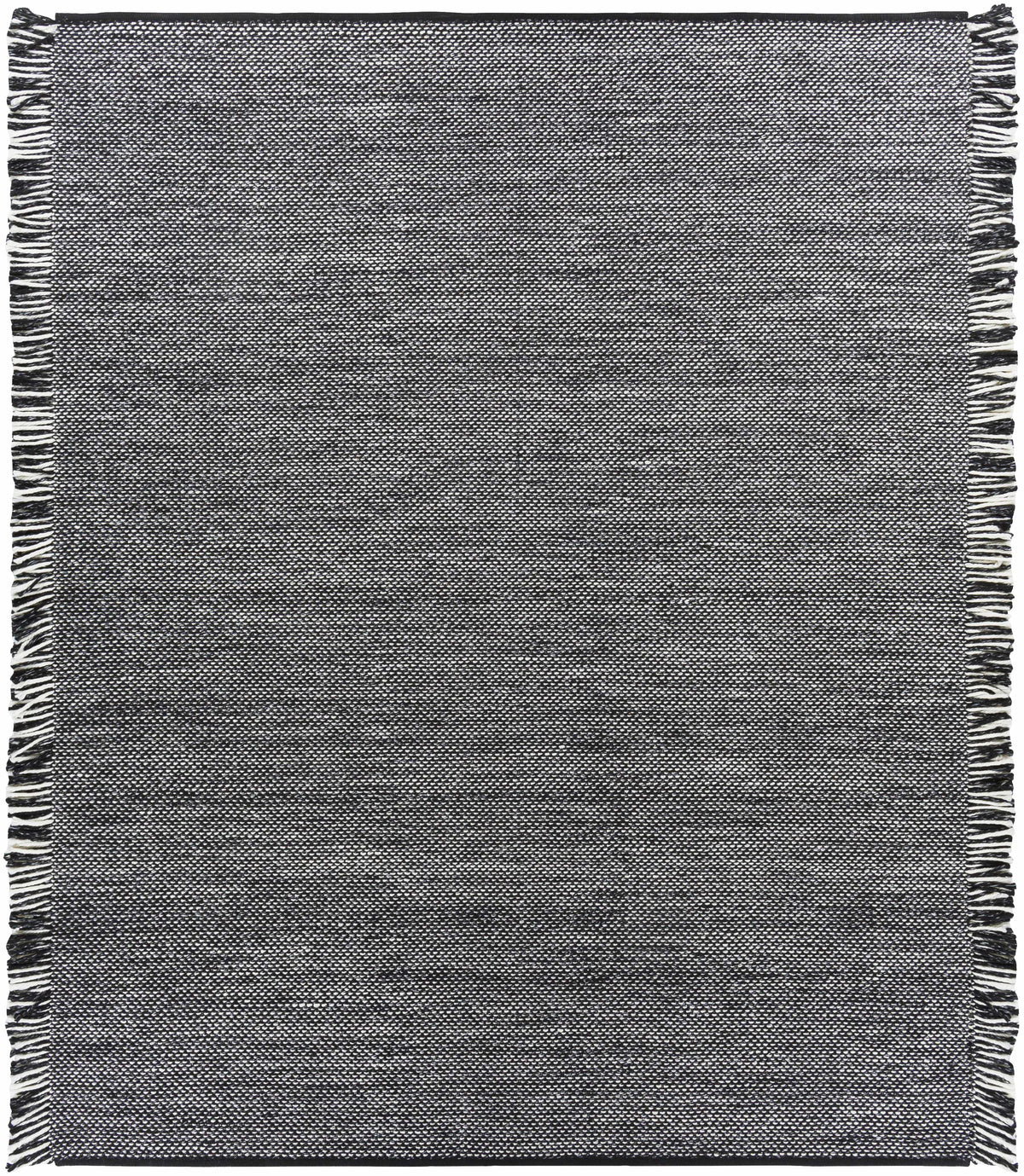 Black Hand Woven 100% Recycled PET Yarn Modern Rectangle Handmade rug, Indoor use only, has fringe, non-washable. runner also available