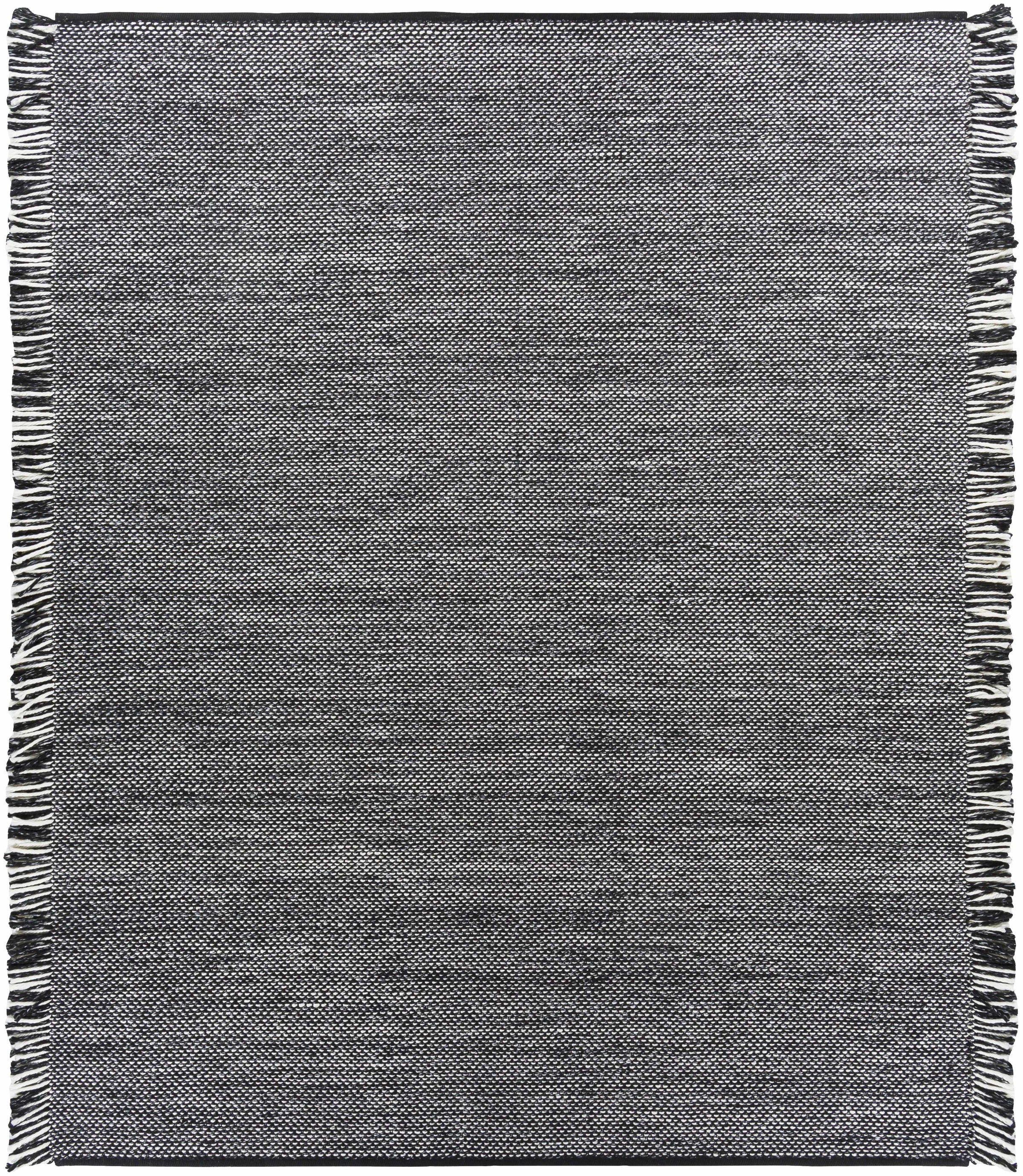 Black Hand Woven 100% Recycled PET Yarn Modern Rectangle Handmade rug, Indoor use only, has fringe, non-washable. runner also available