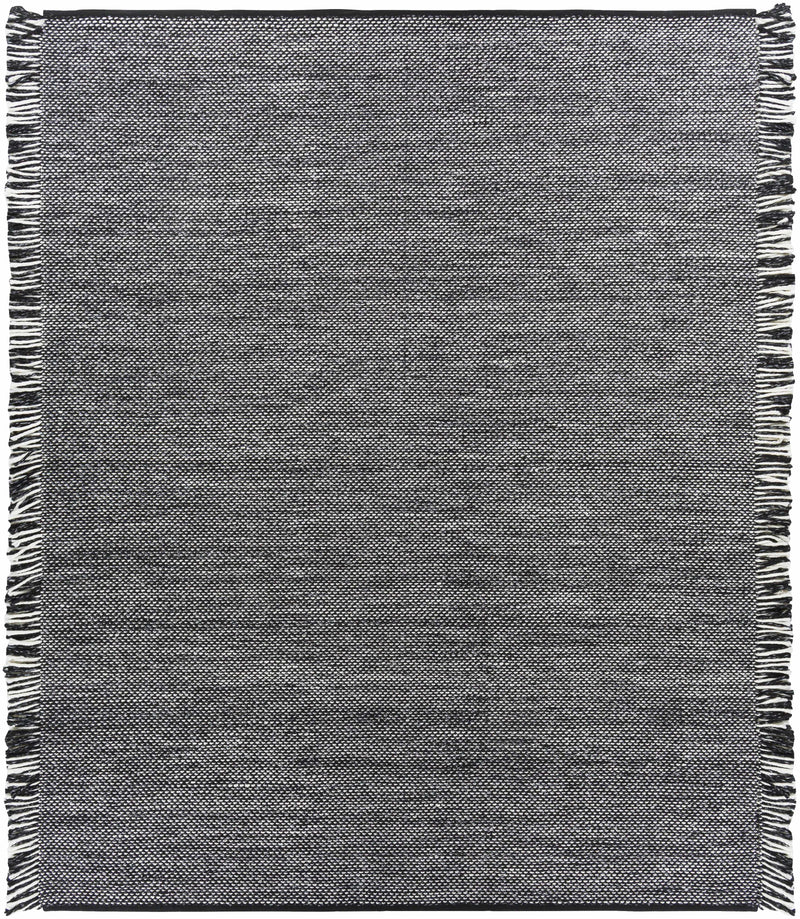 Black Hand Woven 100% Recycled PET Yarn Modern Rectangle Handmade rug, Indoor use only, has fringe, non-washable. runner also available