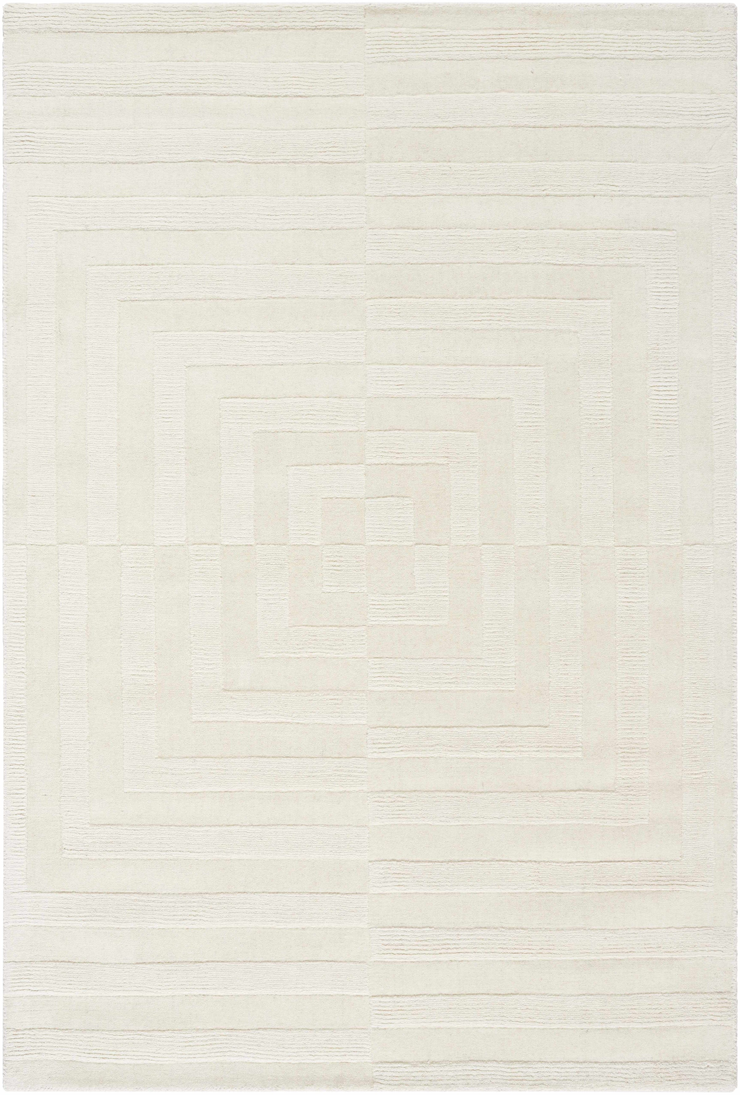 Ivory Hand Loomed 100% Wool Modern Rectangle Handmade rug, Indoor use only, no fringe, non-washable.