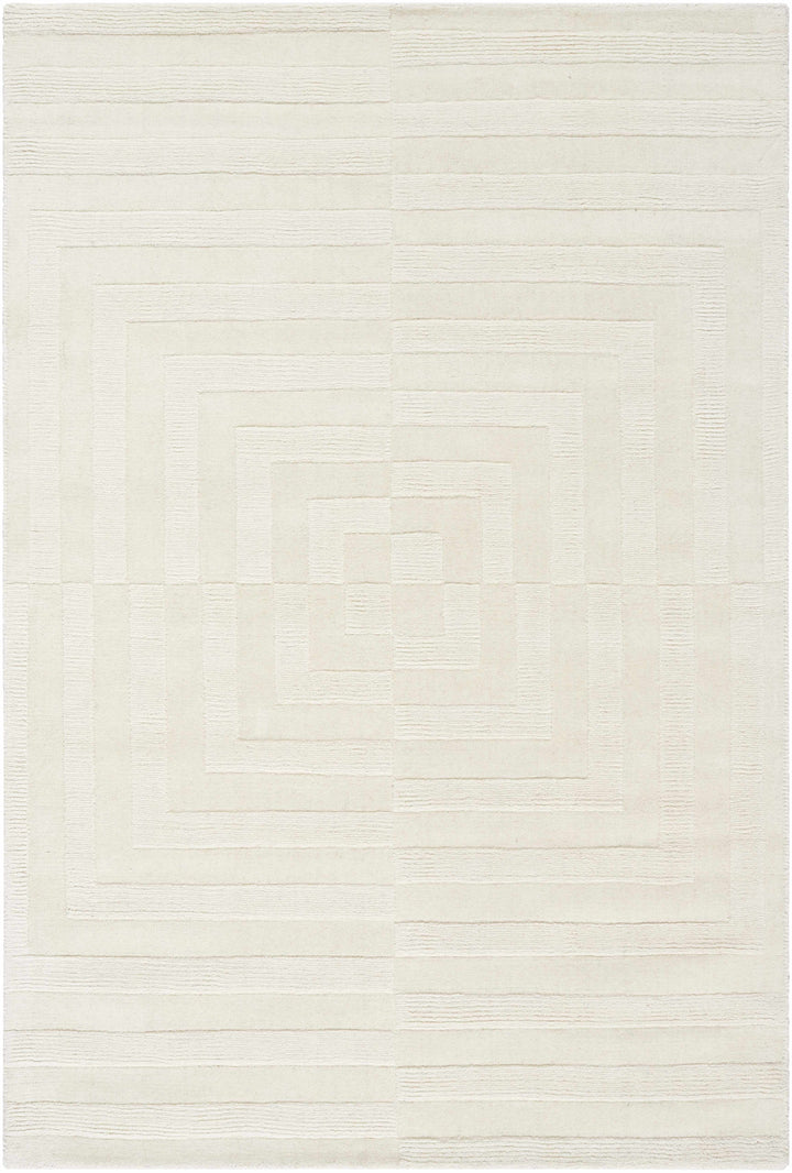 Ivory Hand Loomed 100% Wool Modern Rectangle Handmade rug, Indoor use only, no fringe, non-washable.
