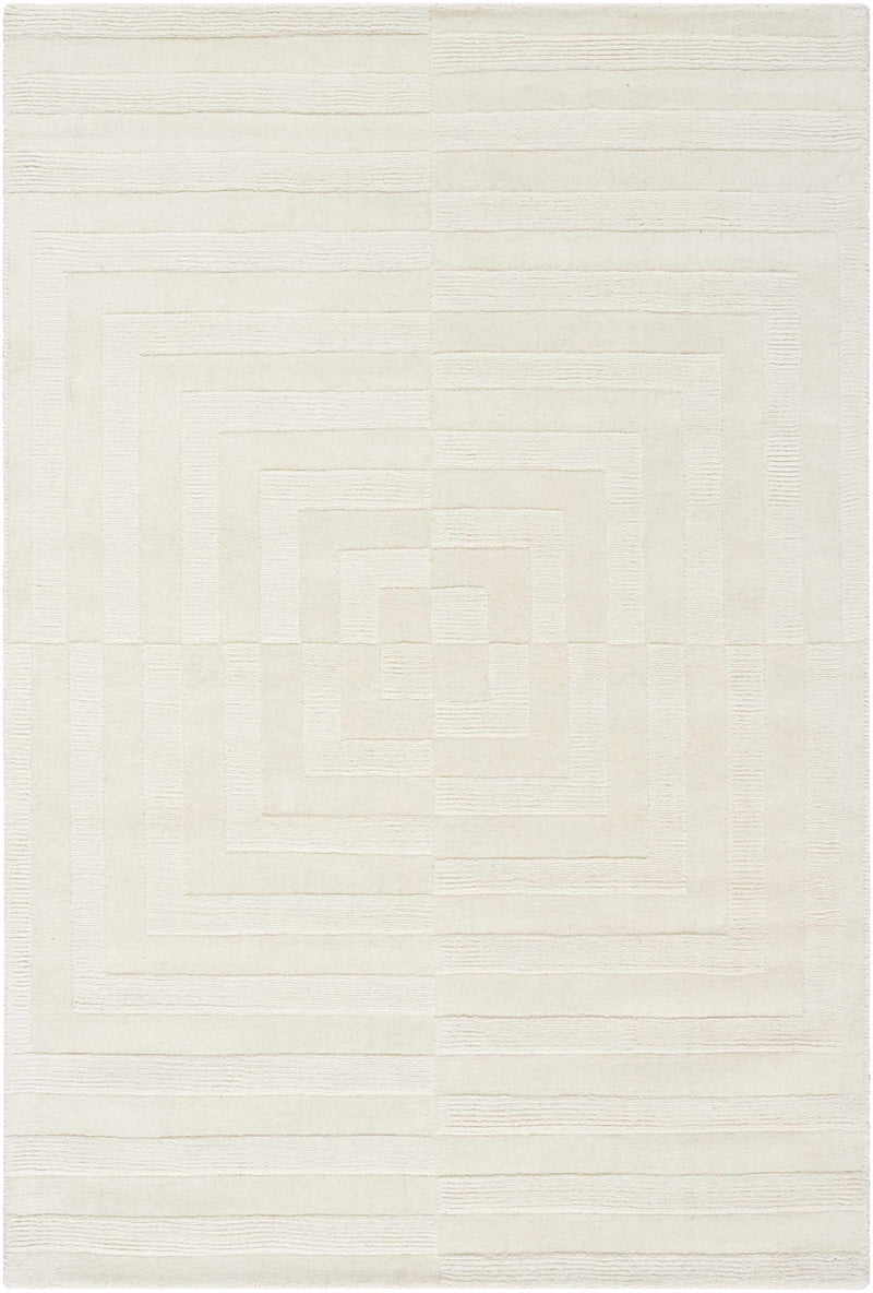 Ivory Hand Loomed 100% Wool Modern Rectangle Handmade rug, Indoor use only, no fringe, non-washable.