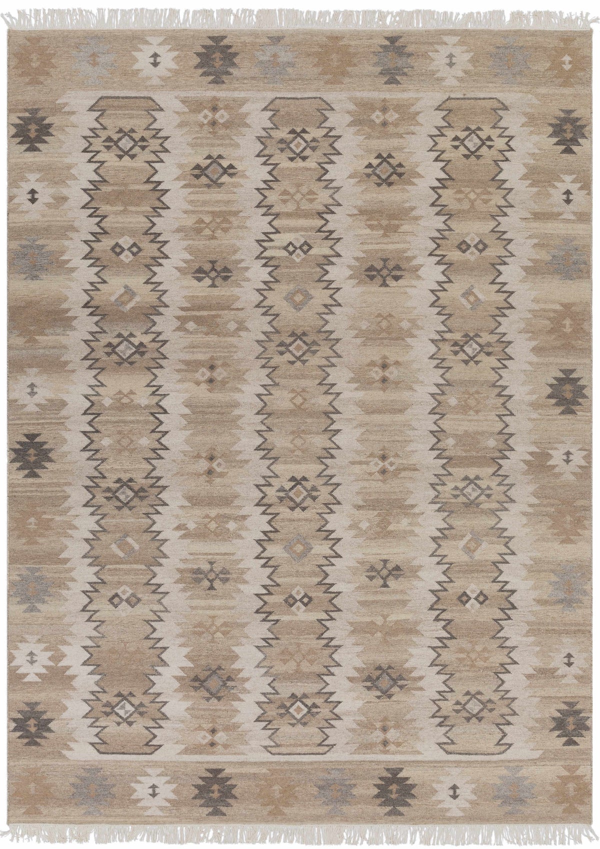 Beige Hand Woven 100% Wool Traditional Rectangle Handmade rug, Indoor use only, has fringe, non-washable. runner also available