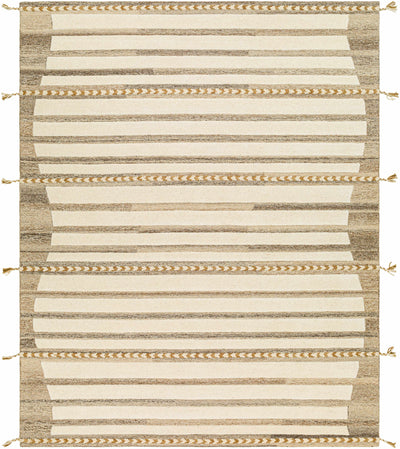 Tan Hand Tufted 100% Wool Global Rectangle Handmade rug, Indoor use only, has fringe, non-washable.