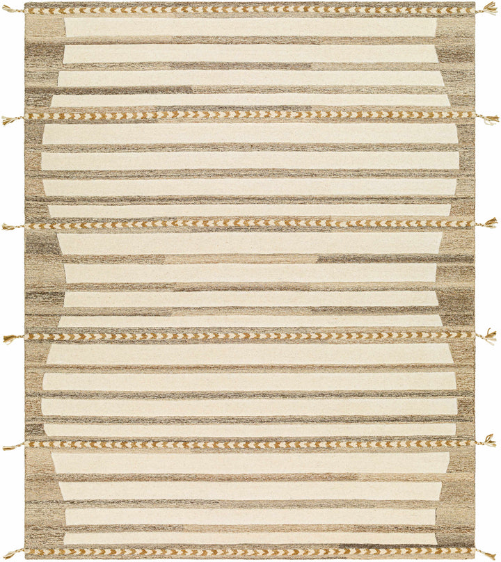 Tan Hand Tufted 100% Wool Global Rectangle Handmade rug, Indoor use only, has fringe, non-washable.