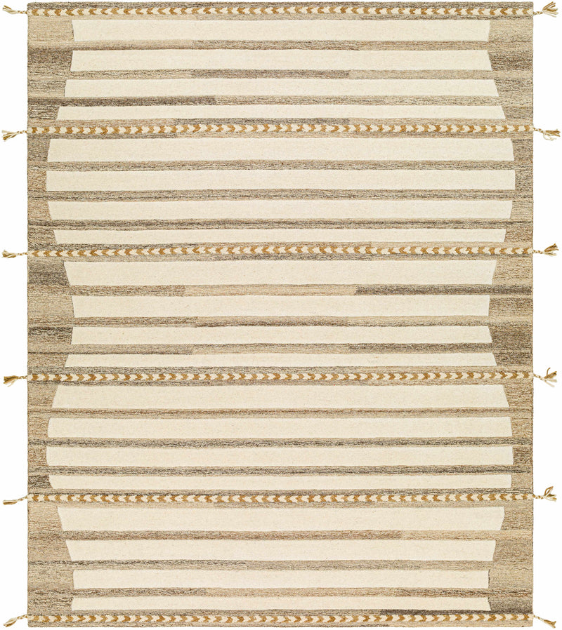 Tan Hand Tufted 100% Wool Global Rectangle Handmade rug, Indoor use only, has fringe, non-washable.