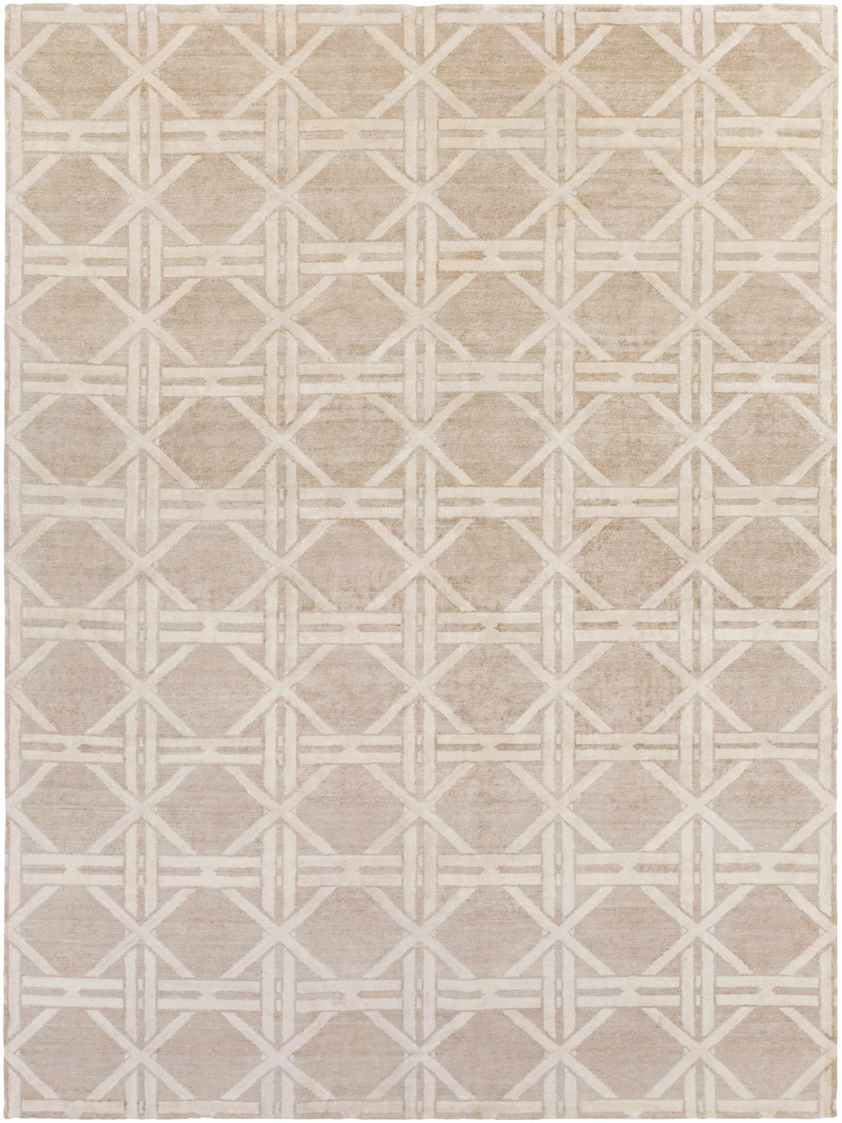 Tan Hand Knotted 100% Viscose Modern Rectangle Handmade rug, Indoor use only, no fringe, non-washable.