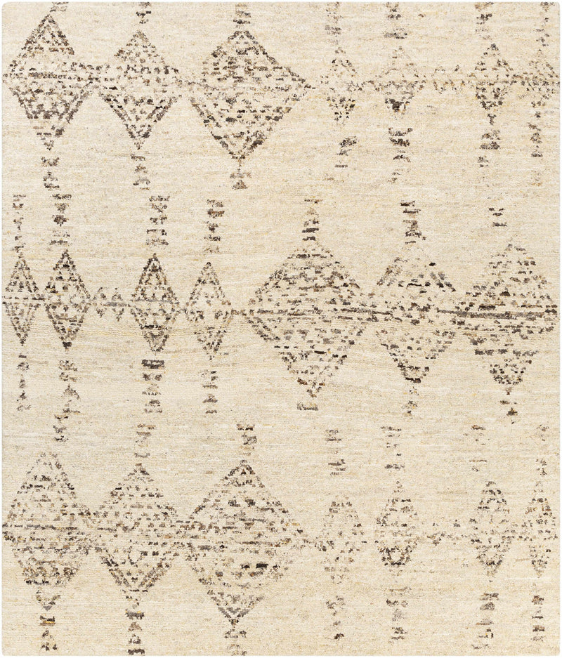Cream Hand Knotted 90% Wool, 10% Polyester Global Rectangle Handmade rug, Indoor use only, no fringe, non-washable. runner also available