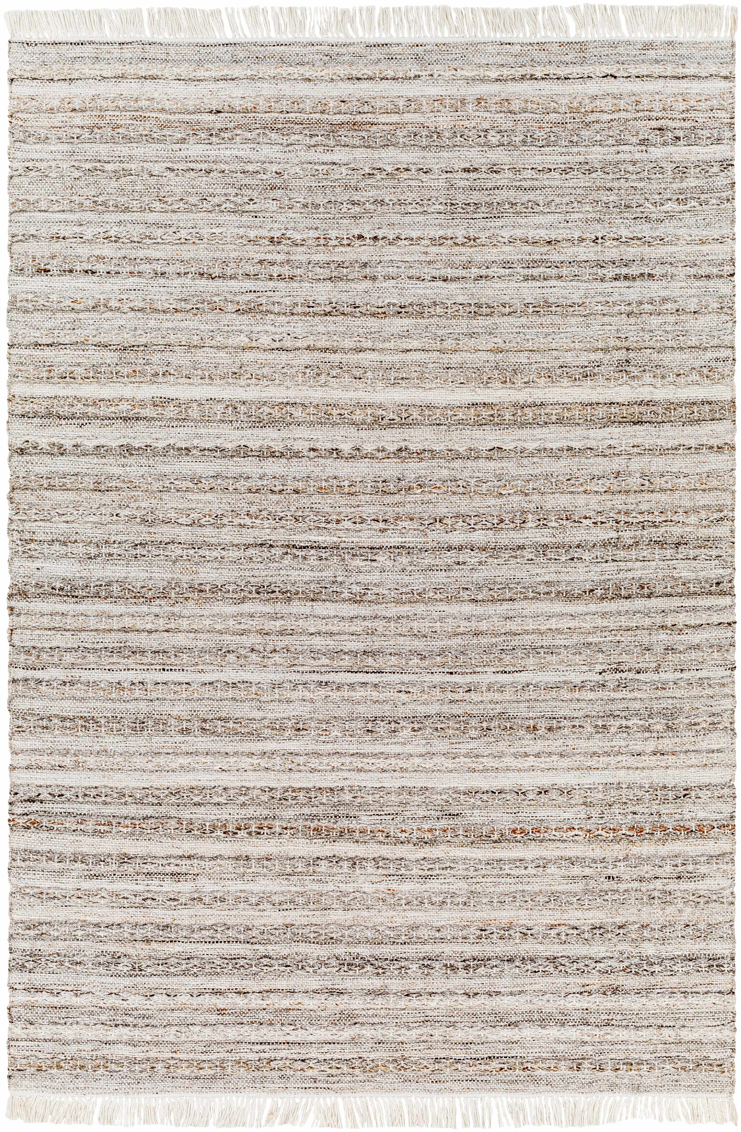 Taupe Hand Woven 100% Recycled PET Yarn Modern Rectangle Handmade rug, Indoor use only, has fringe, non-washable. runner also available