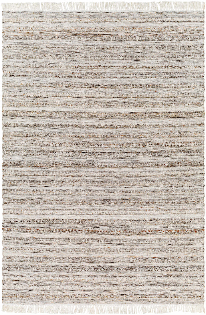 Taupe Hand Woven 100% Recycled PET Yarn Modern Rectangle Handmade rug, Indoor use only, has fringe, non-washable. runner also available