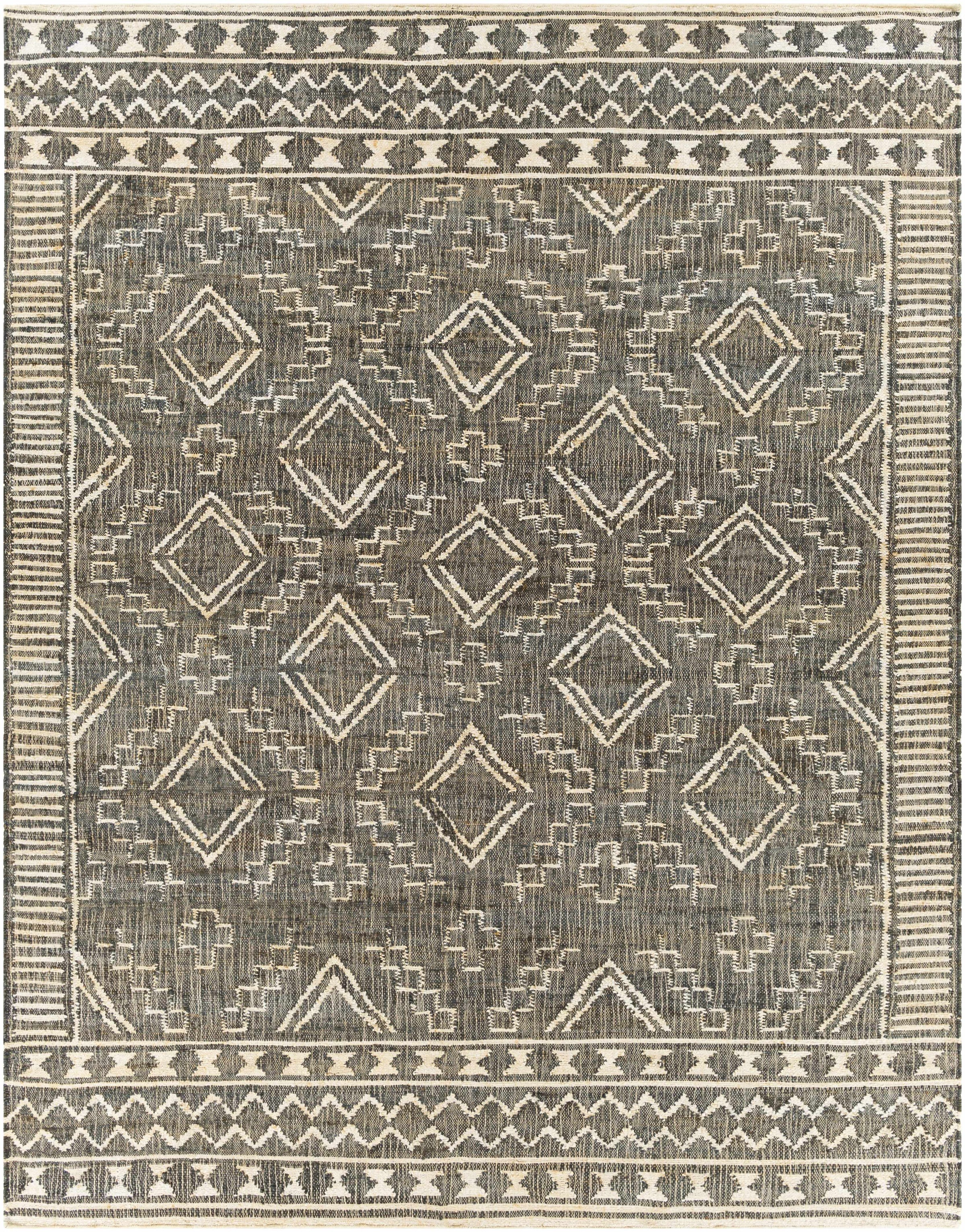 Black Hand Woven 100% Jute Global Rectangle Handmade rug, Indoor use only, no fringe, non-washable. runner also available