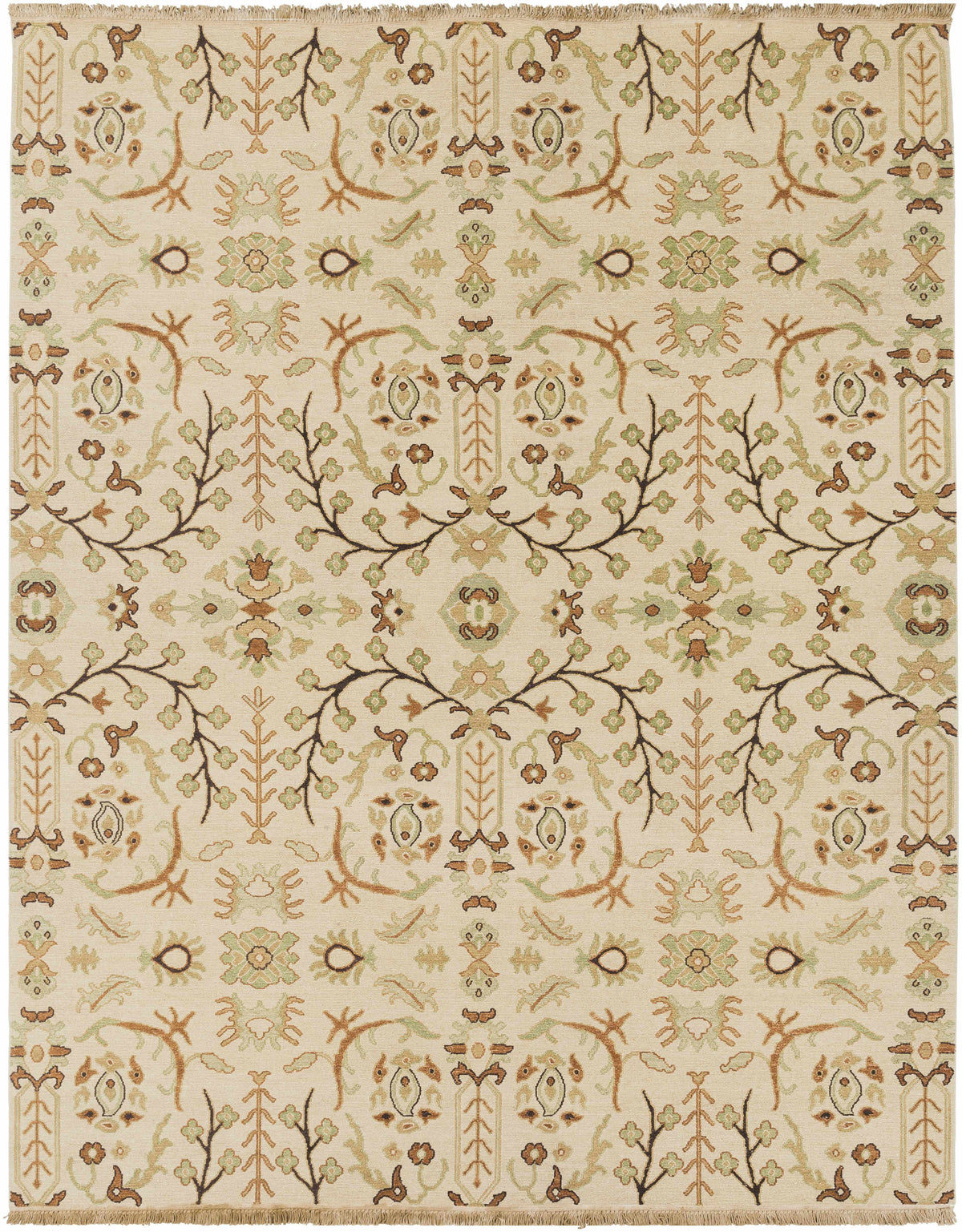 Oatmeal Hand Knotted 100% NZ Wool Traditional Rectangle Handmade rug, Indoor use only, has fringe, non-washable.