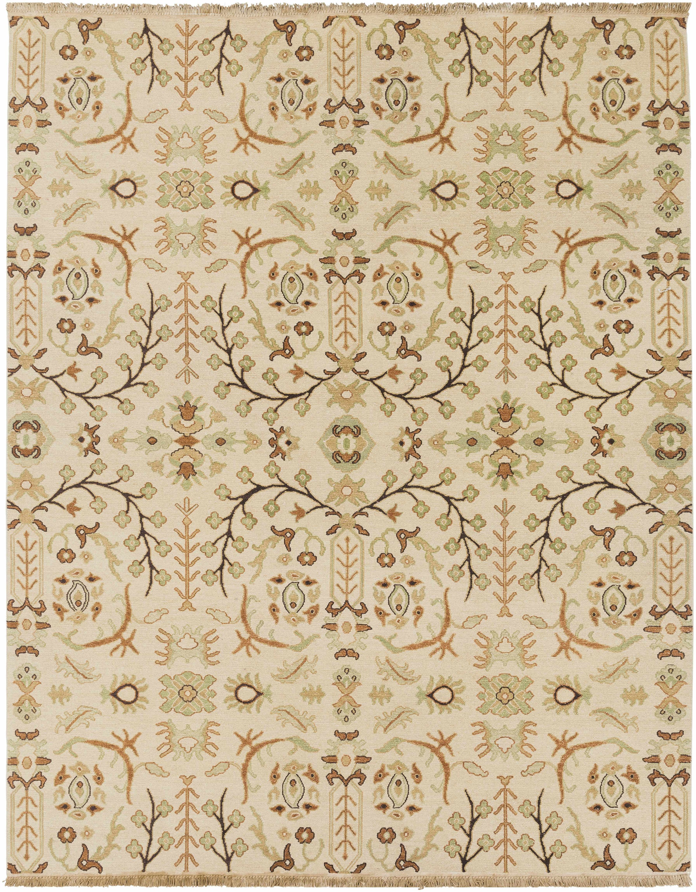 Oatmeal Hand Knotted 100% NZ Wool Traditional Rectangle Handmade rug, Indoor use only, has fringe, non-washable.