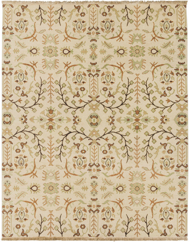 Oatmeal Hand Knotted 100% NZ Wool Traditional Rectangle Handmade rug, Indoor use only, has fringe, non-washable.