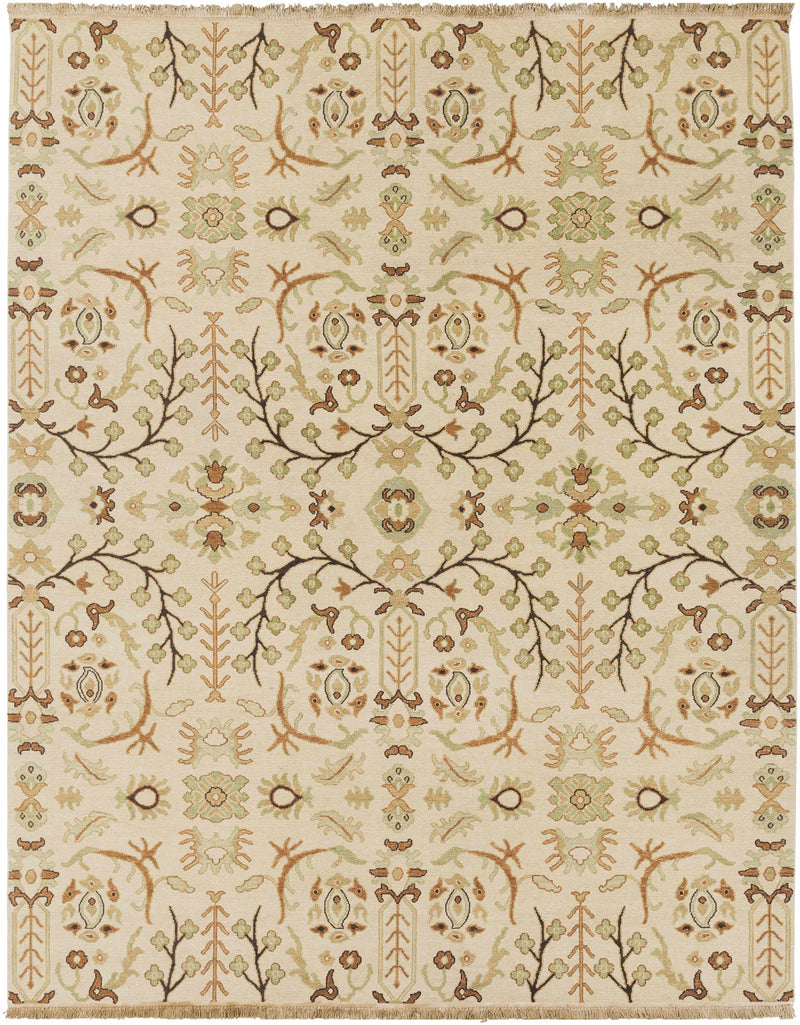Oatmeal Hand Knotted 100% NZ Wool Traditional Rectangle Handmade rug, Indoor use only, has fringe, non-washable.