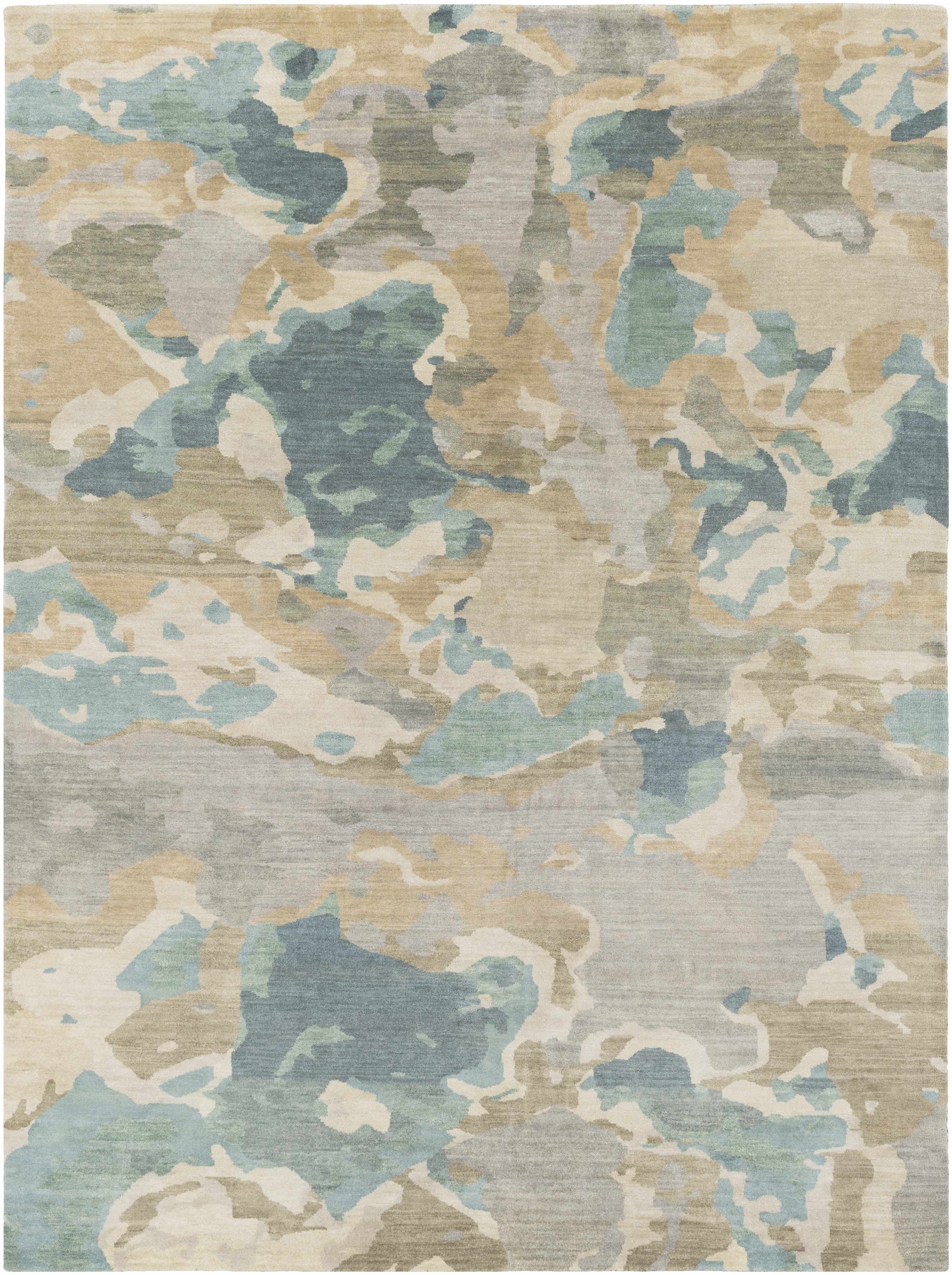 Pale Blue Hand Knotted 90% Wool, 10% Viscose Modern Rectangle Handmade rug, Indoor use only, no fringe, non-washable.