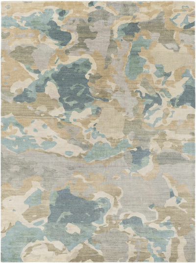 Pale Blue Hand Knotted 90% Wool, 10% Viscose Modern Rectangle Handmade rug, Indoor use only, no fringe, non-washable.